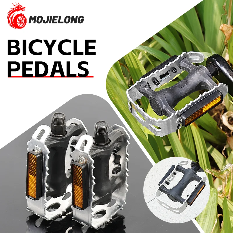 

Bicycle pedal - silver flat silver universal bicycle anti-slip durable reflective pedal, semi-aluminum alloy, ball bearing