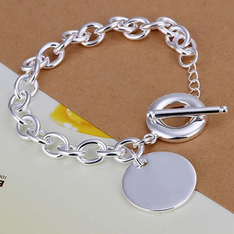 

Fine 925 Sterling Silver Round Card Pendant Bracelets For Men'S Women Wedding Party Christmas Gifts High Quality Fashion Jewelry