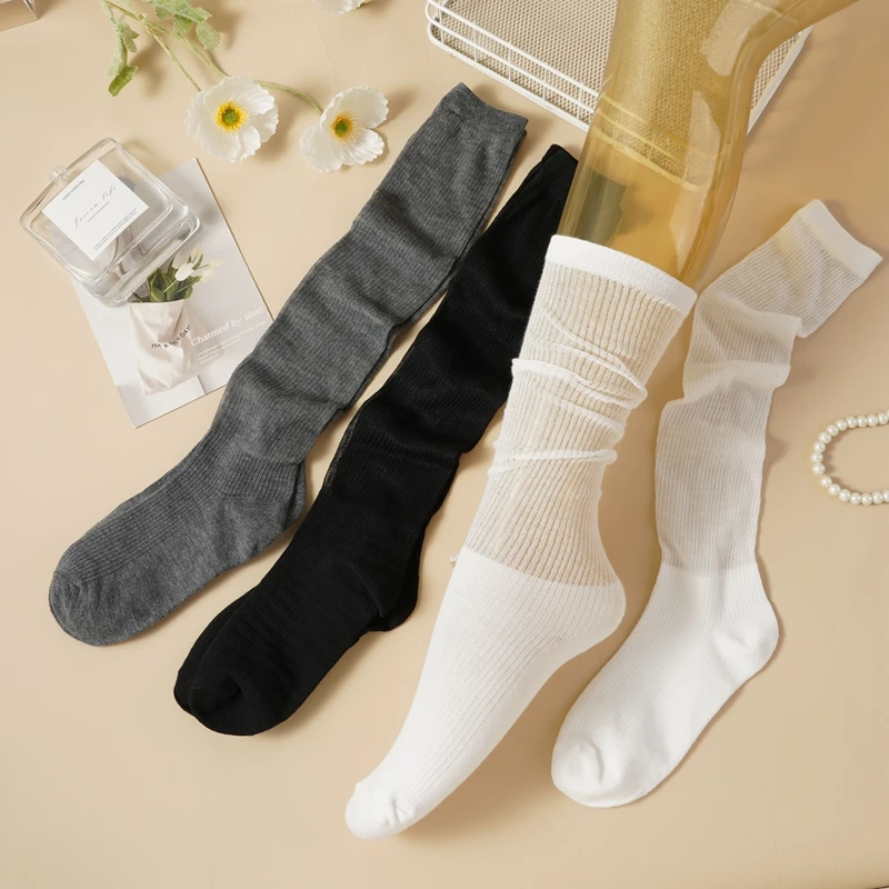 

Loose Socks for Women White Summer Thin Ballet Style Calf Socks with Small Leather Shoes Summer Boneless JK Socks