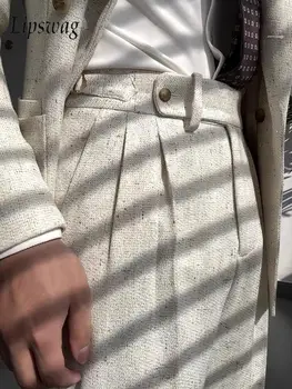 Vintage Dünne Woolen Hosen Männer Neapel Stil Trendy Plissee Einfarbig Woolen Hosen Für Herren Herbst Winter Casual Anzug Hosen