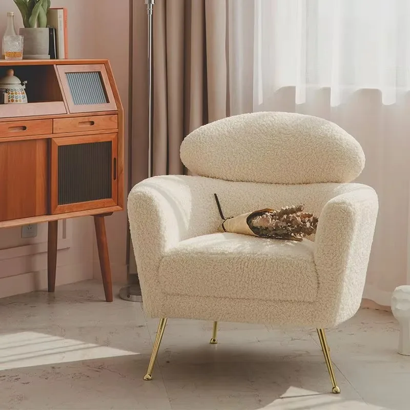 Nordic Modern Light Retro Single Sofa Arm Teddy Fabric Leisure Boucle White Sofa Sheepskin Furniture Accent Chair for Livingroom