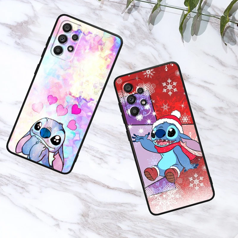 Cute Disney Lilo & Stitch For Samsung Note 20 10 Ultra Plus A31 A14 A12 A70 A34 A25 A04 A05 A15 A24 5G Black Soft Phone Case