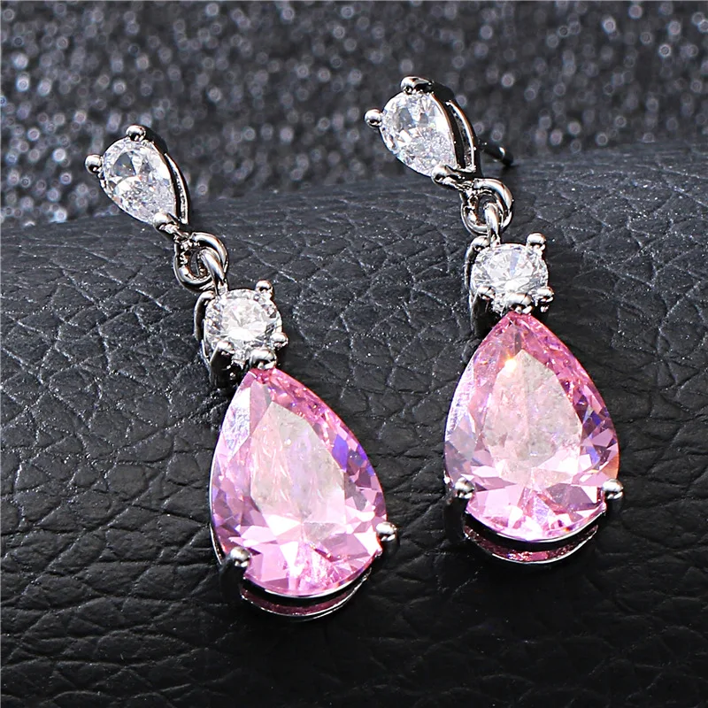 

Розовые серьги с цирконом и каплями воды, серебряные длинные серьги с иглами, свадебный банкет, длинные серьги невесты с бахромой, оптовая продажа