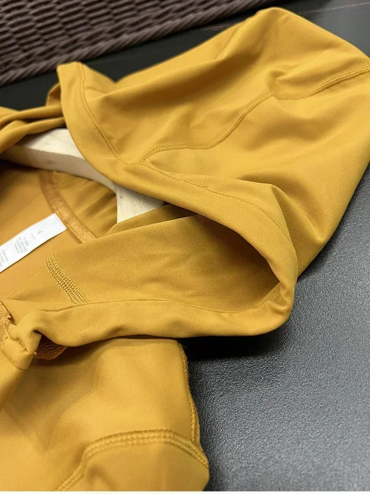 Lemon-Veste de sport à capuche avec fermeture éclair pour femme, manteau de yoga, haut de sport, sweats à capuche de course, trou pour le pouce, entraînement de gym