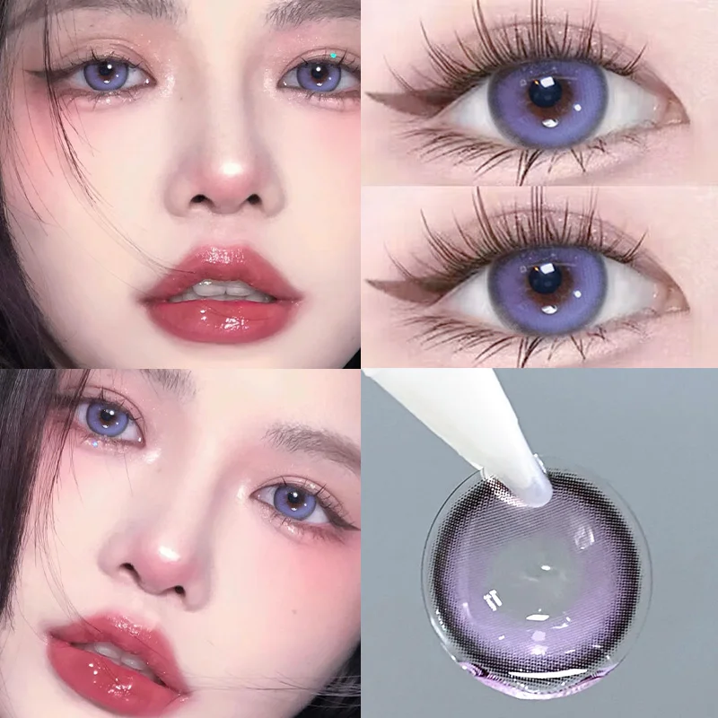 YIMEIXI 2Pcs Korean Colored Contacts Lenses with Myopia Soft Naturally Colored Cosmetics Blue Beautiful Pupil New Fast Shipping