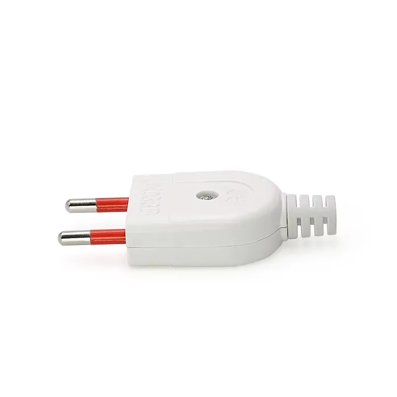 2 Pack European Plug with ABS Brass Socket 10A 250V White 2 Pin Round Rewireable Plug