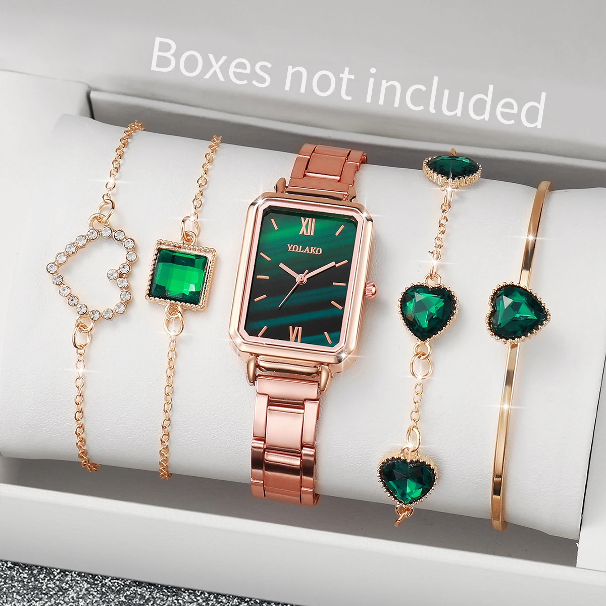 5PCS/Set Women\'s Watch Fashion Rectangle Alloy Band Analog Quartz Watch Bracelets Set（Without Box）