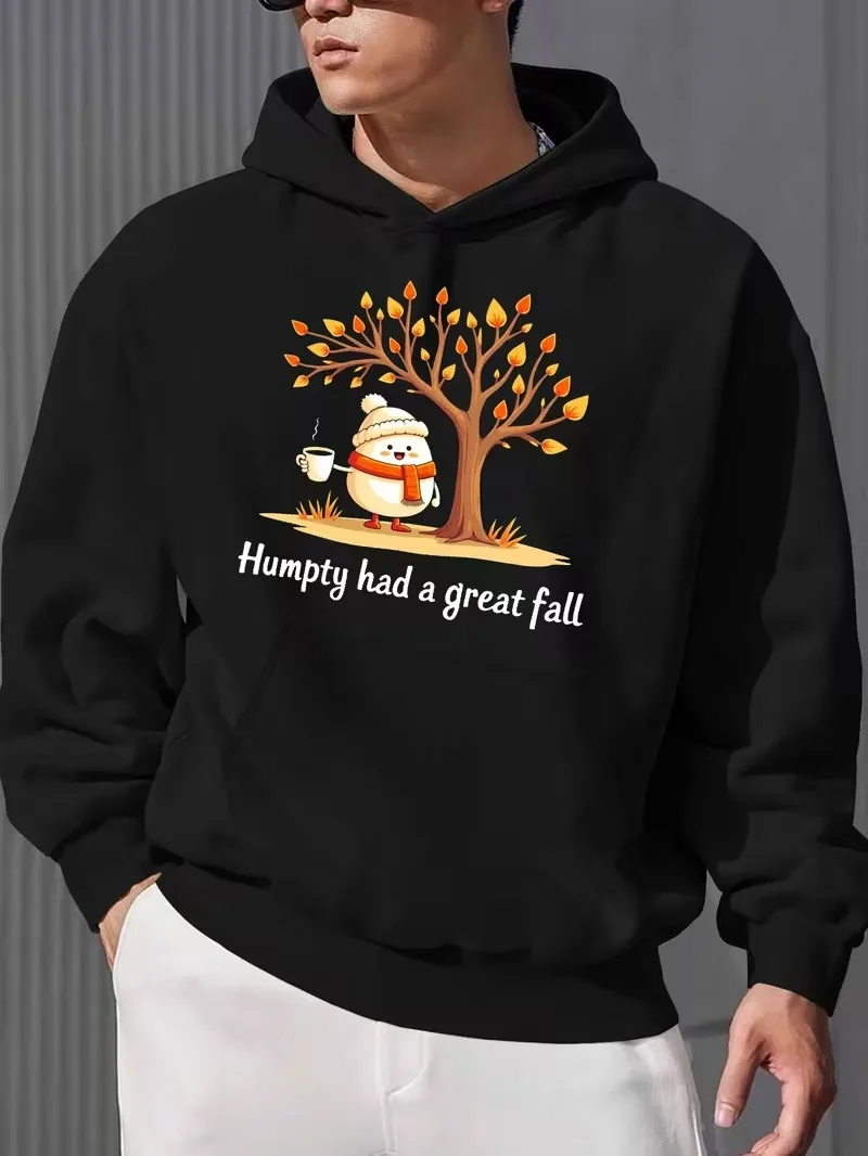 سويت شيرت رجالي فضفاض بغطاء للرأس، بلوفر أسود على طراز الشارع، قميص أمريكي كاجوال بقلنسوة، مناسب لهدايا عيد الميلاد