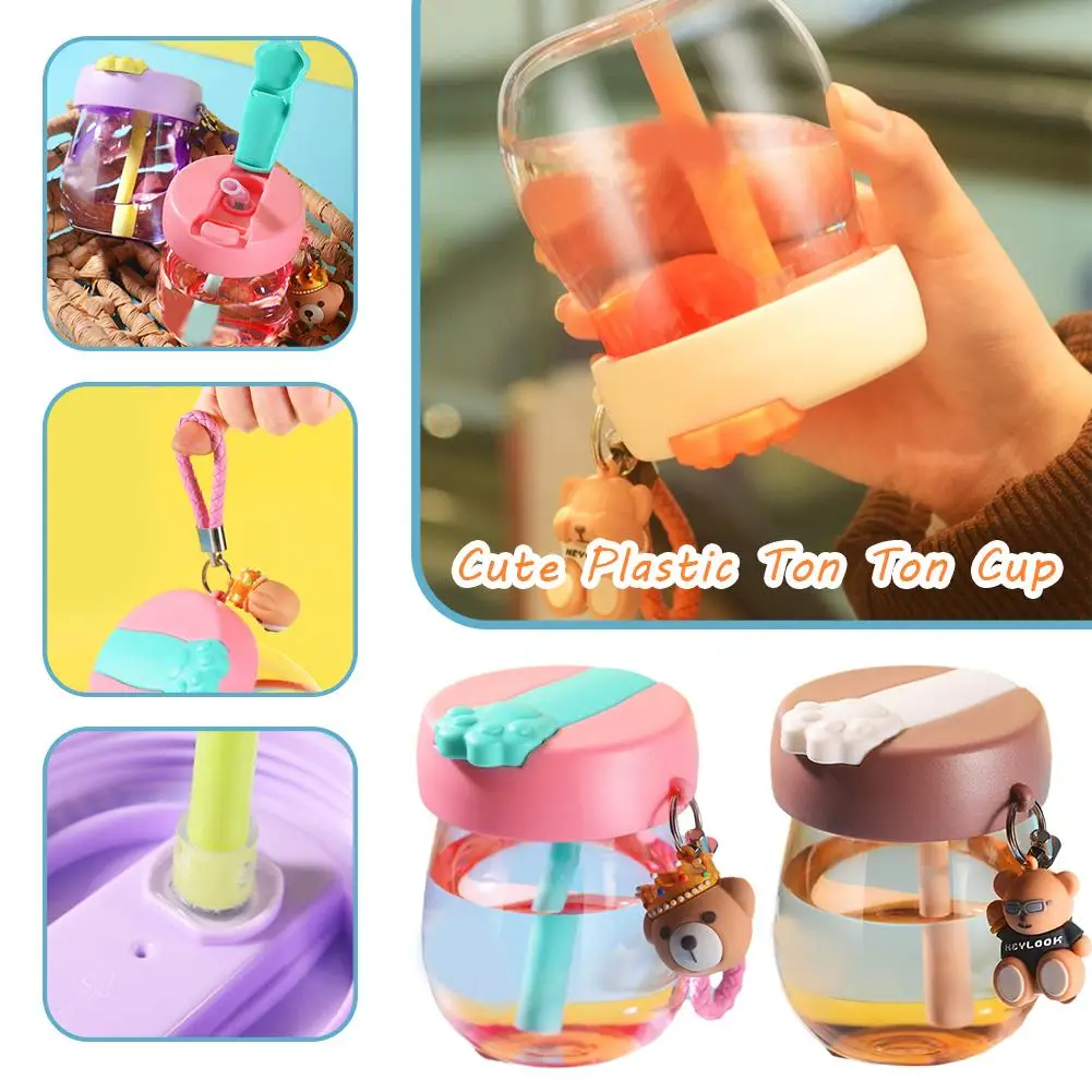 400ml Cute Straw Cup With Pendant Children Portable Water Proof Plastic Gift Bottle Drop Heat-resistant Baby Drinking Cup B L2D7