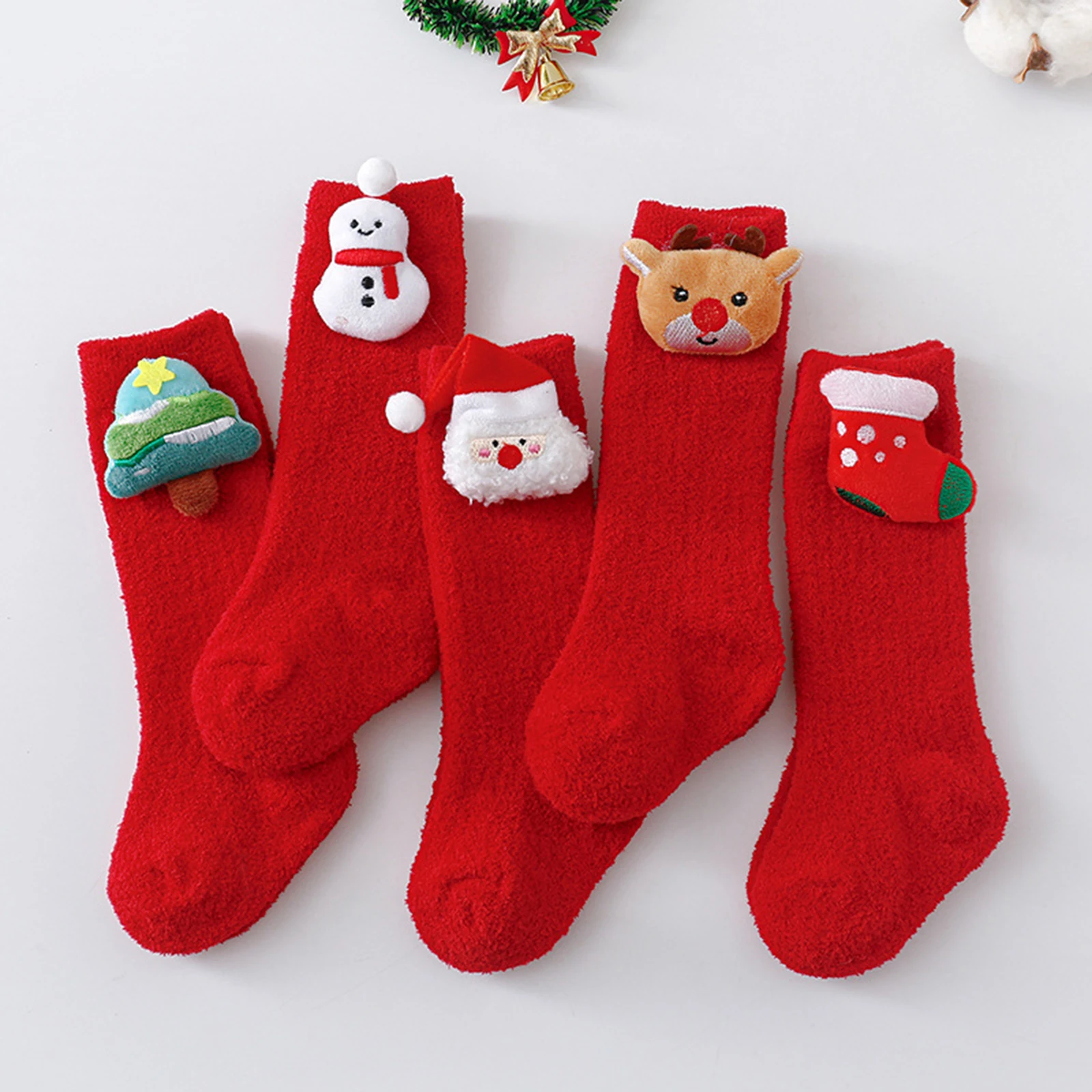 Christmas Knee High Socks for Kids Girls Boys 3D Cartoon Doll Decor Cute Knitted Mid Calf Socks for Fall Winter