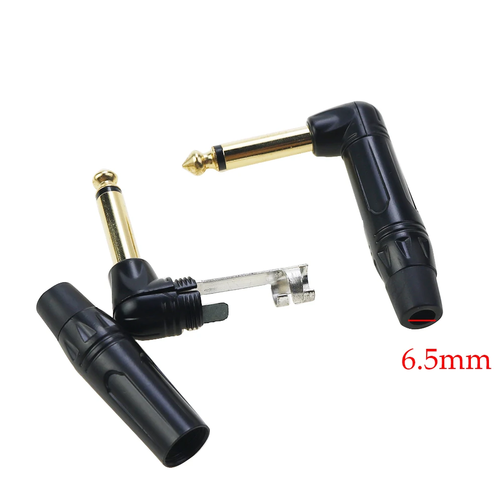 1 Piece 6.35 mm 1/4 inch 2 Pole Stereo Jack Right Angle 90 TRS Male Plug Microphone Audio for Guitar Cable Solder Connector