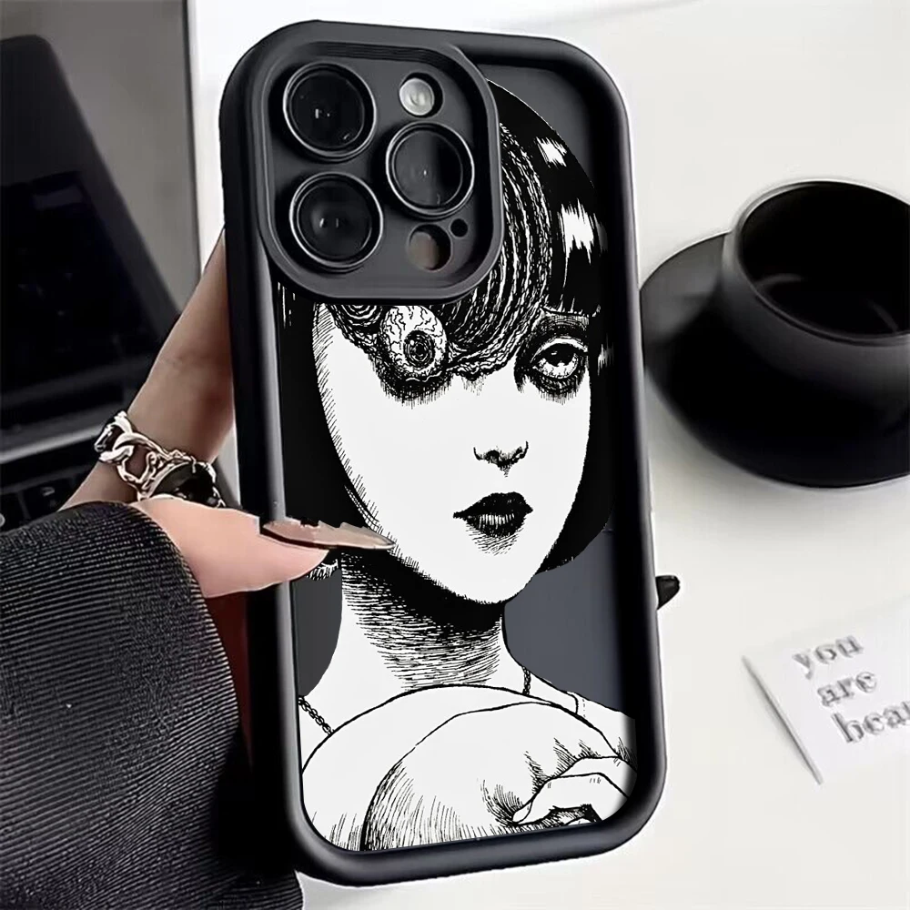 حافظة هاتف رعب كاريكاتير Junji Ito لهاتف آيفون 16 15 14 13 12 11 Pro Max Mini XR XS X 7 8 Plus غطاء خلفي ناعم من البولي يوريثان مع