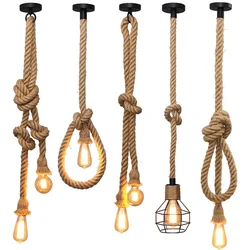 Vintage Pendant Lamp Hemp Rope Retro Single Head Double Heads Industrial Light Hanging Edison Chandeliers Kitchen Accessories