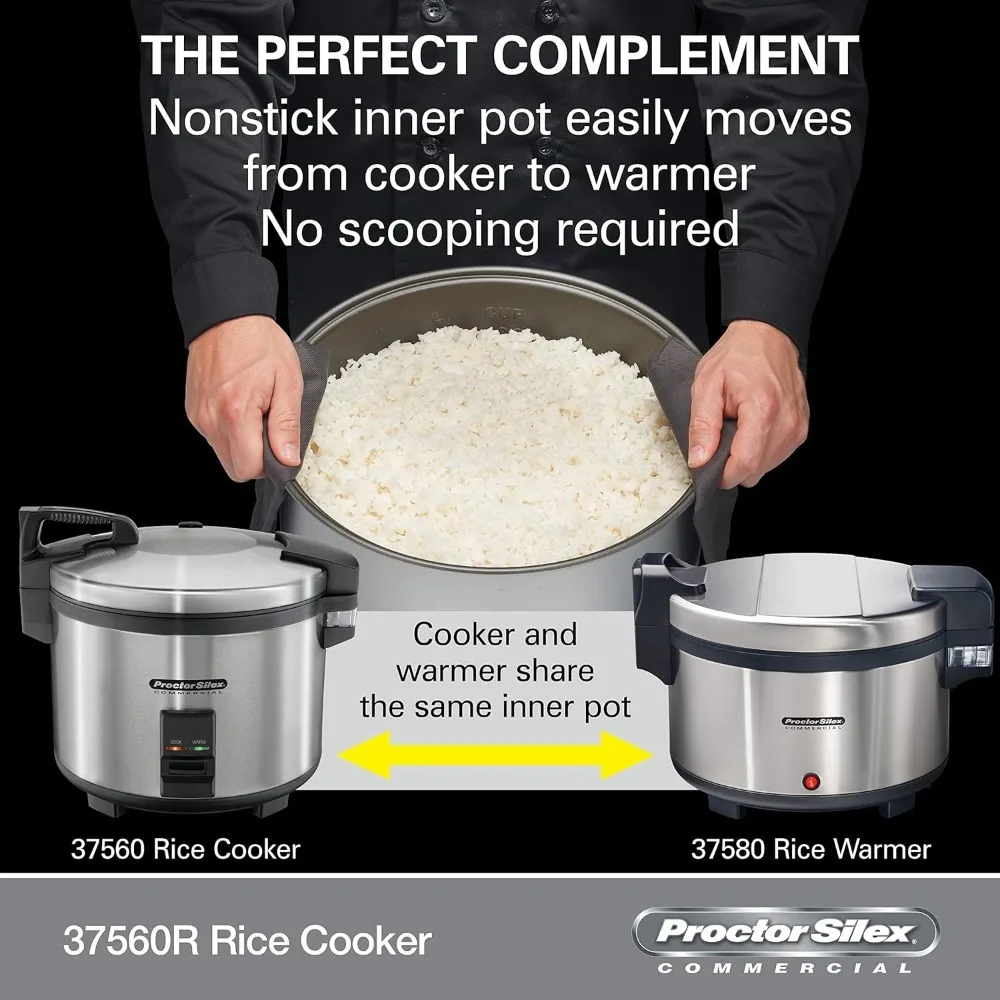 Proctor Silex Commercial 37560R Rice Cooker/Warmer, 60 Cups Cooked Rice, Non-Stick Pot, Hinged Lid, Stainless Steel Housing,