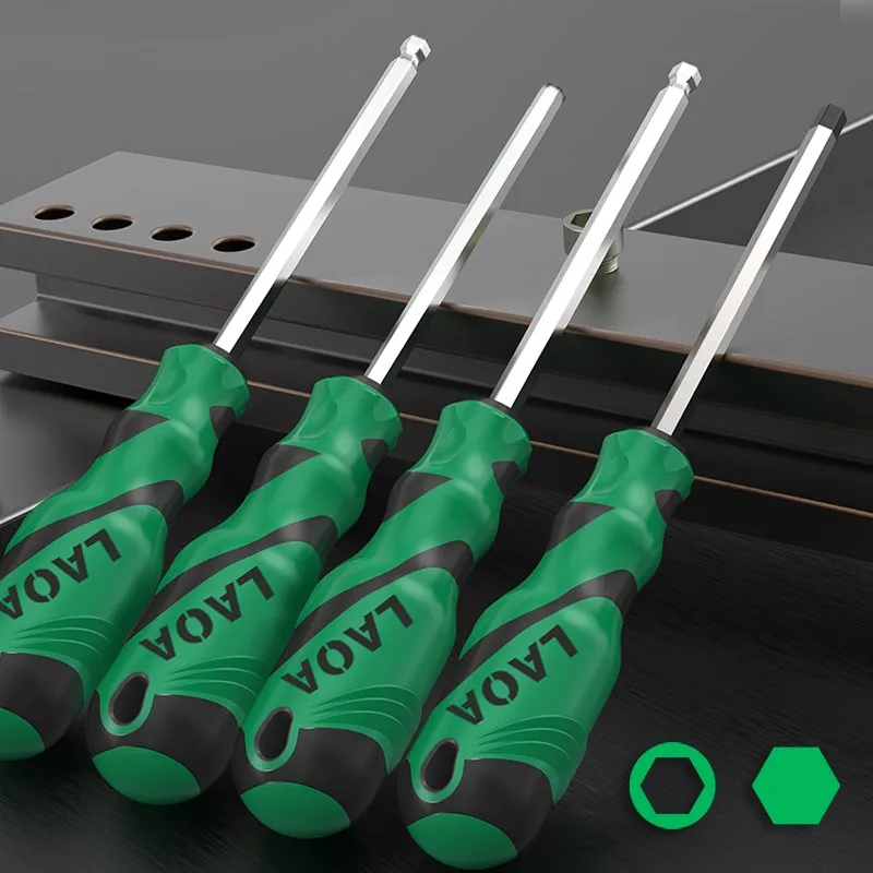 LAOA 1pc Ball Head Hex Screwdriver Flat Head Screw Driver with Magnetism Screwdrivers S2 58HRC Alloy Steel Motorcycle Tools