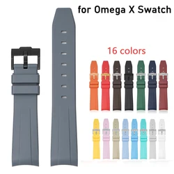 Curved End Rubber Strap for Omega X Swatch MoonSwatch Stainless Steel Buckle Men Women Sport Waterproof TPU Bracelet Band 20mm