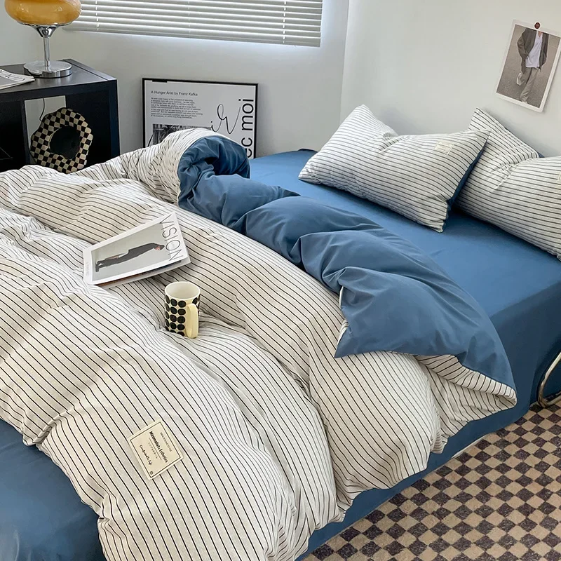 Nordic Striped Printed Bedding Set High-End Skin-Friendly Geometry Bedclothes for Adult Kids Student Breathable Textile Supplies