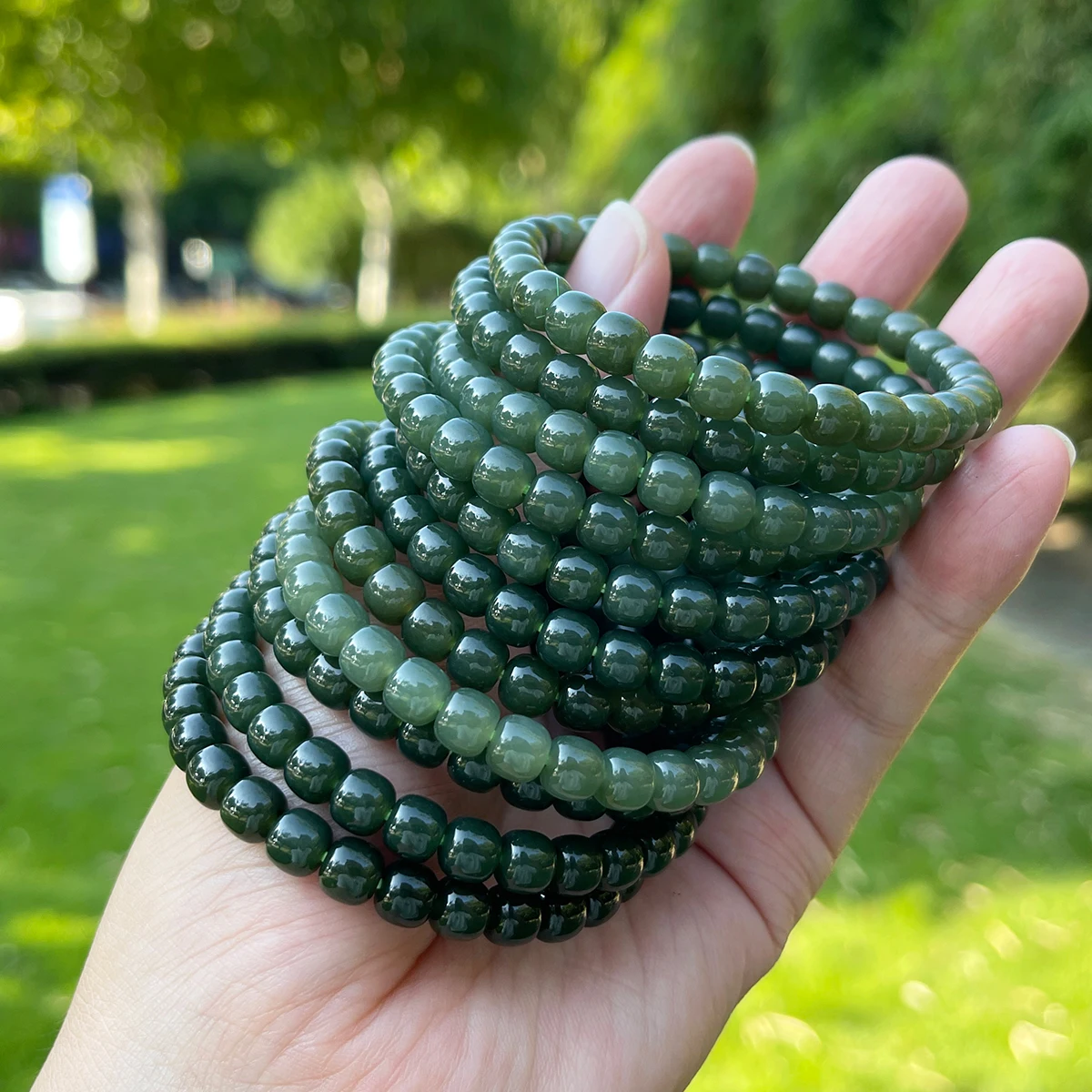 10mm 12mm Natürliches Hetian Nephrit-Jade-Armband mit runden Perlen, dehnbarer Edelsteinschmuck für Damen und Herren, Herz-Chakra-Harmonie-Geschenk – Detail 33
