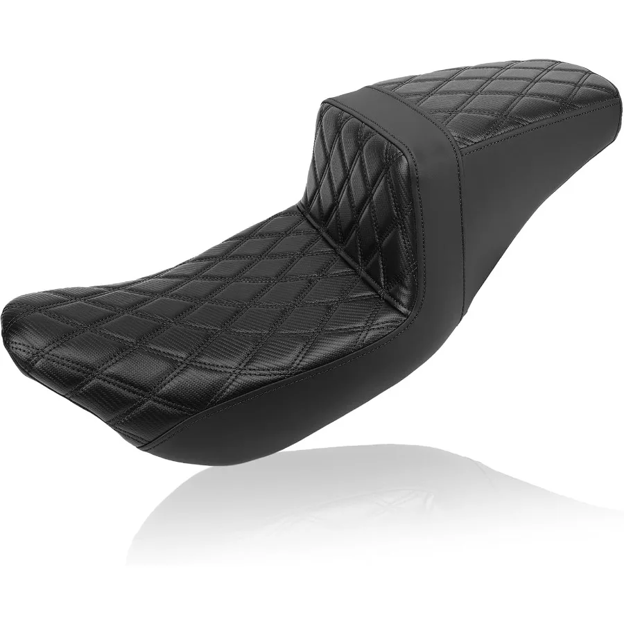 

Touring Seat Low Profile 2Up OnePiece Driver Passenger Seat Extended Reach Step Up Motorcycle Seats Leather Diamond Black Stitc