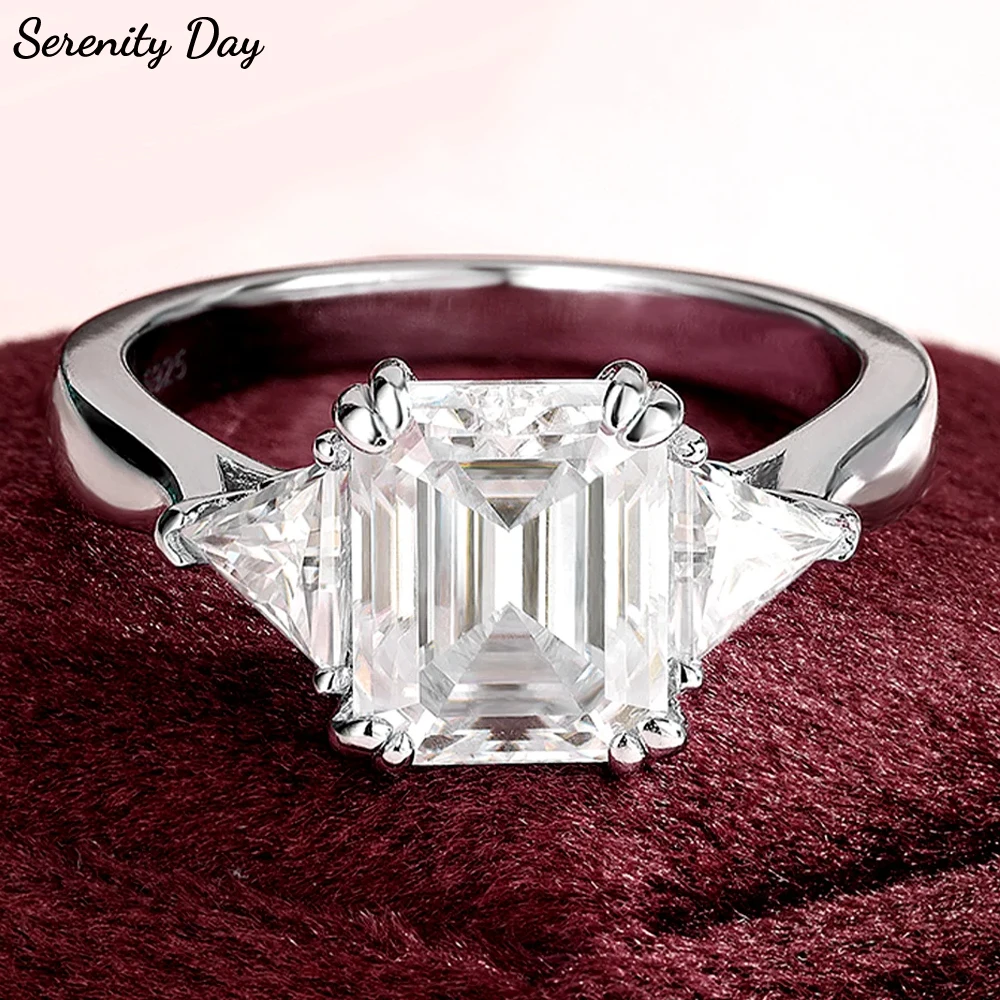 

Serenity 4ct Emerald D Moissanite Rings For Women Gift Solid S925 Silver Sparkling Lab Diamond Eternity Rings Plated 18K Jewelry