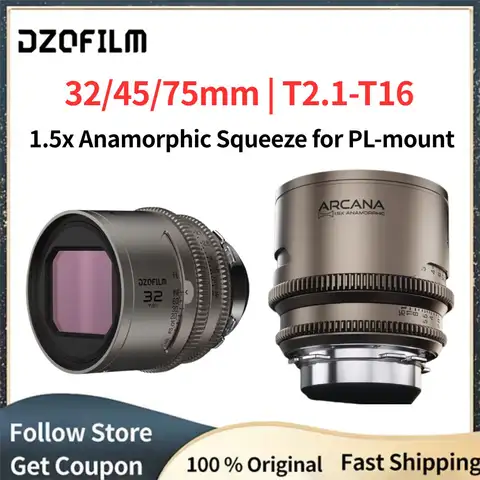 DZOFILM 32mm/45mm/75mm Arcana Anamorphic Prime Full Frame | T2.1-T16 Aperture Range 1.5x Anamorphic Squeeze for PL-mount