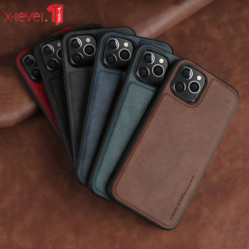 For iPhone 16 Pro Max 14 Pro Max Case X-Level Retro Leather Soft Silicone Edge Back Cover for iPhone 12 13 Pro Max чехол