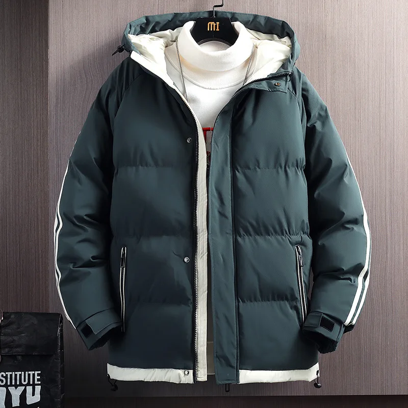 

New Arrival Men's Thickened Hooded Cotton Jacket with Double Stripes for Cool Weather