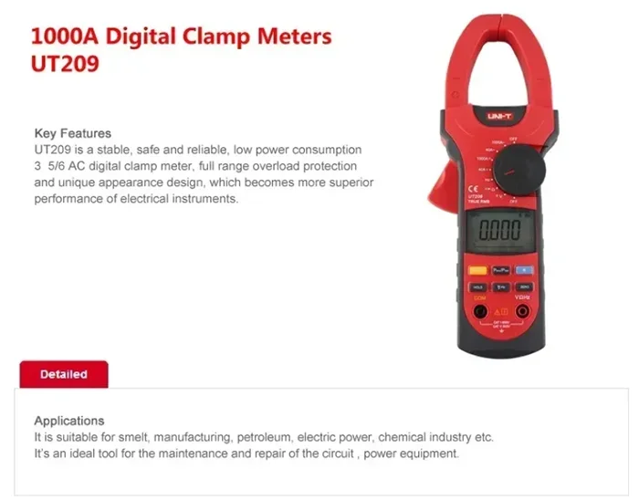 UT207 UT208 UT209 1000A Digital Clamp Meters Frequency Measure Multimeter Auto Range Resistance AC DC Voltage true RMS