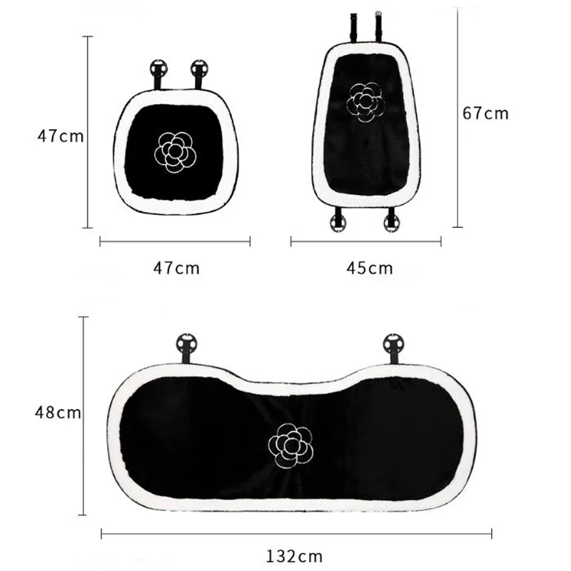 Winter Soft Plush Universal Car Seat Cover Classic Black White Camellia Flower Auto Seat Cushion Keep Warm Mats Car Accessories