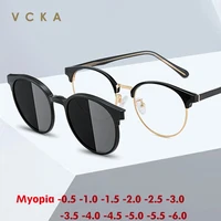 VCKA-gafas de sol magnéticas para hombre y mujer, lentes polarizadas para miopía, 2 en 1, con Clip, montura redonda, lentes ópticas de-0,5 a-10 grados
