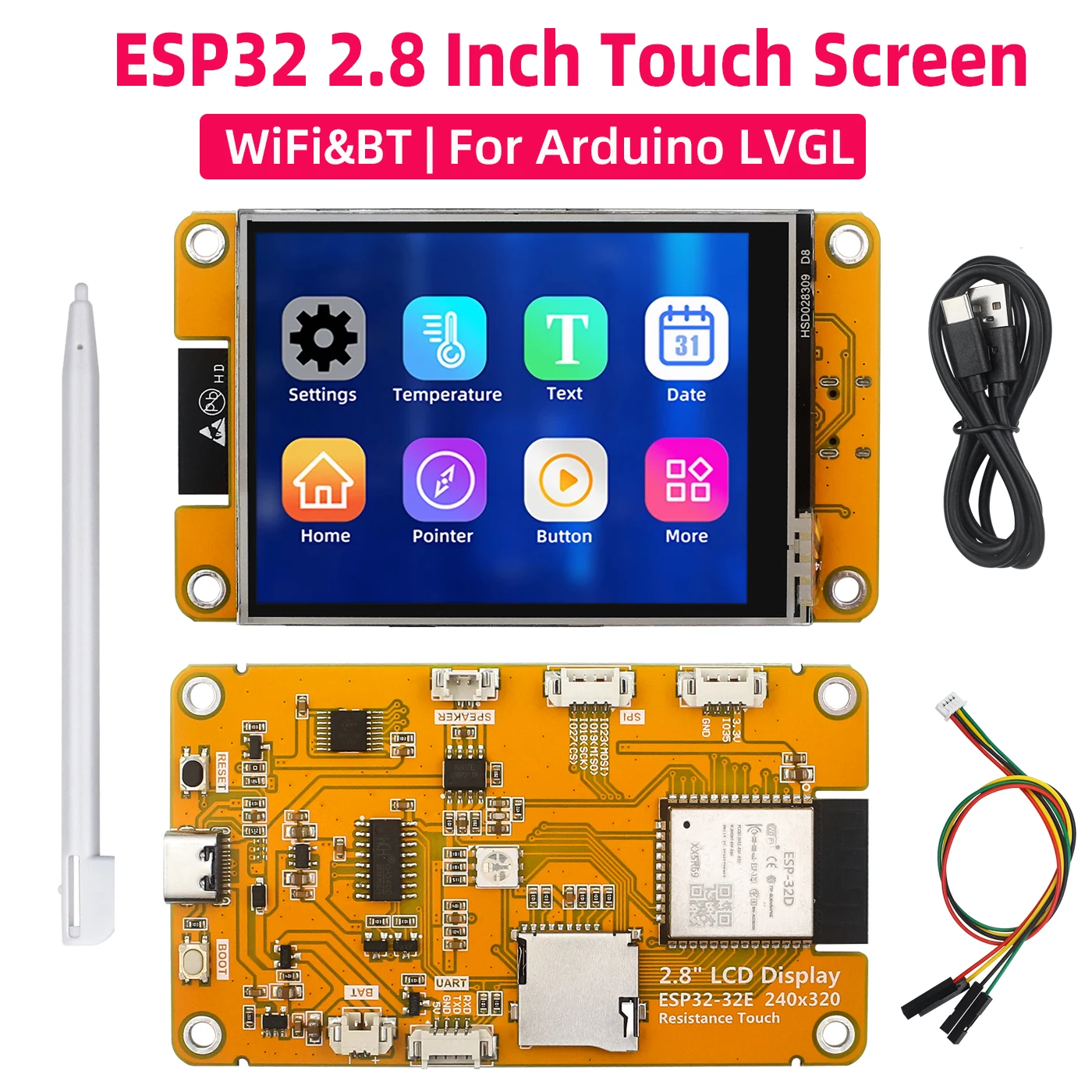 

ESP32 Development Board for Arduino LVGL WiFi Bluetooth 2.8 Inch Touch Screen TFT LCD 240*320 Smart Display with Touch WROOM