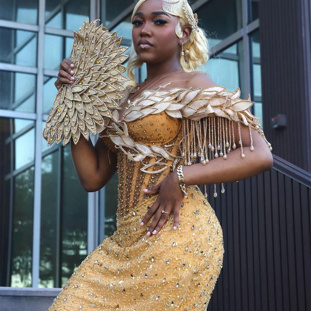 الفاخرة ورقة الحلي فساتين لحضور الحفلات الموسيقية بريق حورية البحر رداء حفلات الزفاف مخصص شرابة الماس vestidos largos fiesta