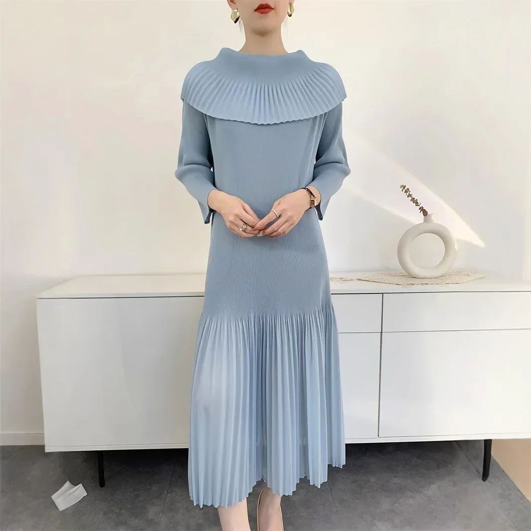 ISCH Miyake Dresses 2025 Spring New Pleated Dress Women's Mid-length Explosive Bit Toothpick Skirt Women Plus Size Clothing