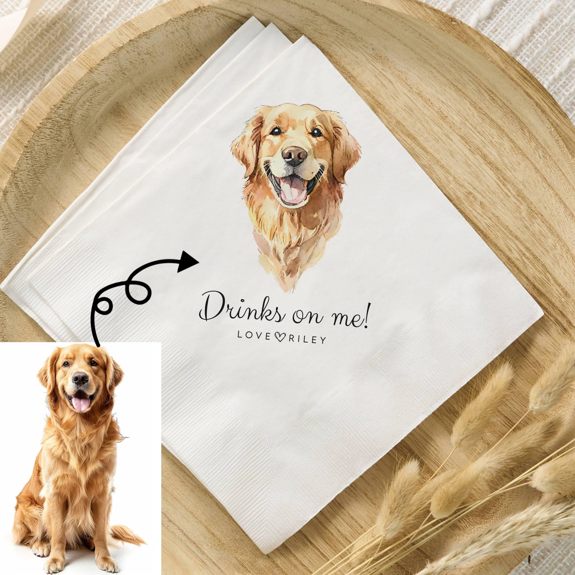 

50Pcs Personalized Pet Cocktail Wedding Napkins Customized Pet Portrait Napkins for Party Printed Dog&Cat Napkins Wedding Decor