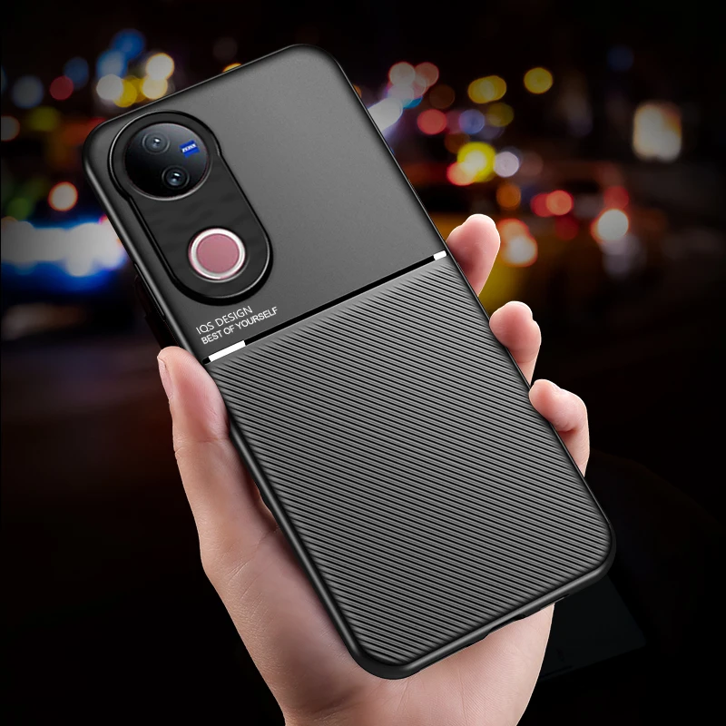 Non-Slip Texture Shockproof Phone Case For VIVO V50 5G 6.77 inches Soft TPU Frame PU Leather Magnetic Protective Back Cover