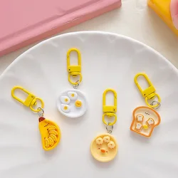 Cute Toast Poached Egg Plate Keychain Cartoon Simulated Food Key Ring Backpack Earphone Case Accessories for Women Creative Gift