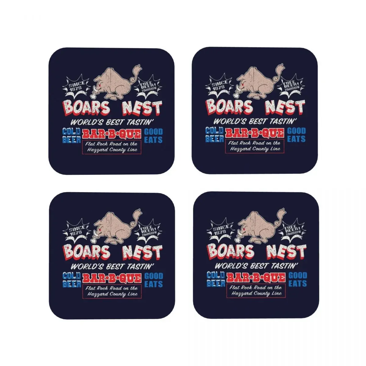 The Boars Nest Dukes Of Hazzard Coasters Kitchen Placemats Waterproof Cup Coffee Mats For Decor Home Tableware Pads Set of 4