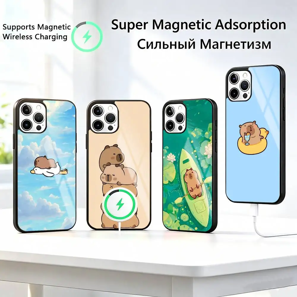

Kawaii-i Capybara Cute-e Phone Case For iPhone17,16,15,14,13,12,11 Plus,Pro Supports Magnetic Wireless Charging