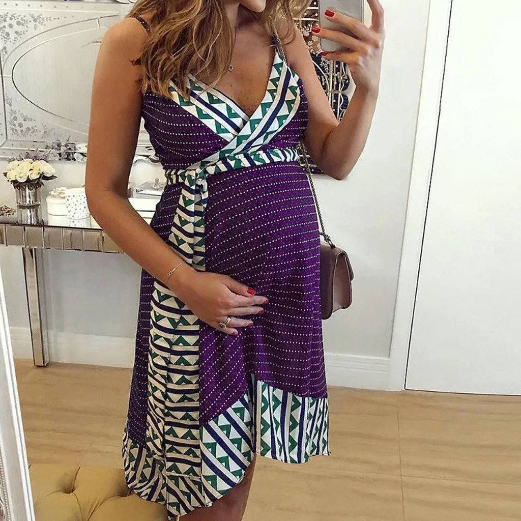 

Fashion Maternity Dress Women Pregnant Summer Stripe Sleeveless V-Neck Strap Backless Nursing Dress Pregnancy Dress Nightdress