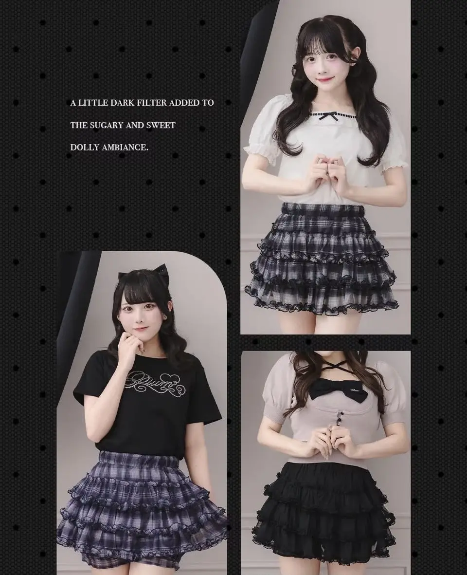 Japanese Summer New Sweet and Versatile Girl Mini Skirts Slimming Short Skirt Plaid Chiffon Cake Fluffy Casual Skirt for Women