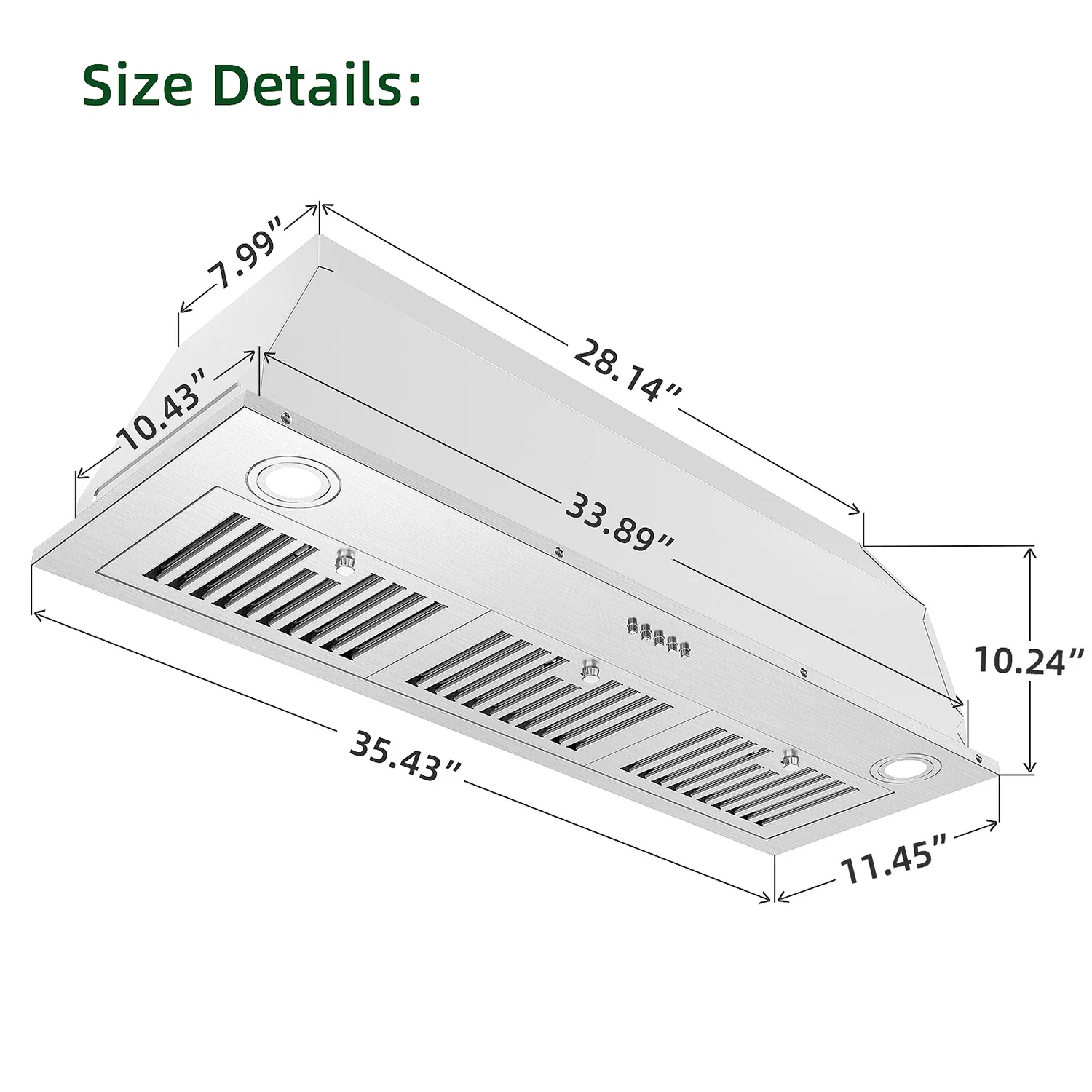 36" Stainless Built-In Range Hood 600CFM | Convertible Ducted/Ductless, Split Baffle Grease Filter & Dual LED Lighting