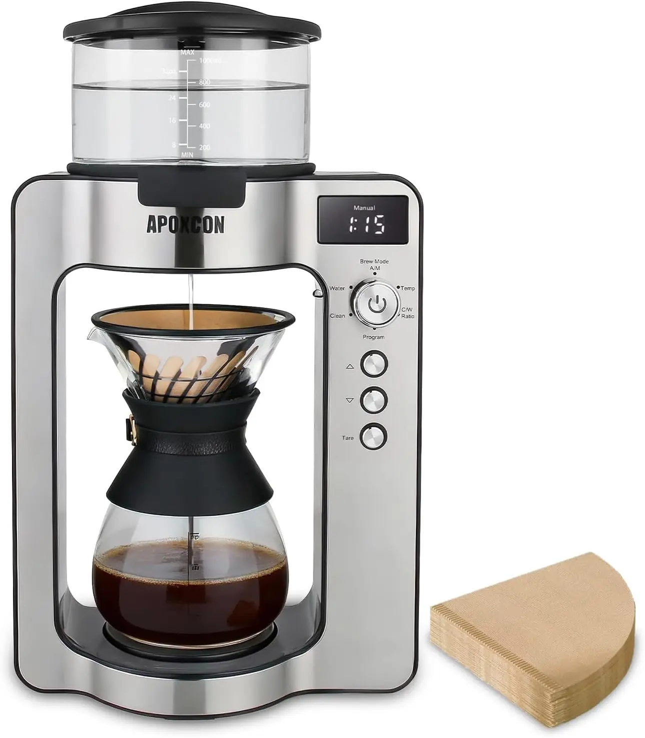 Automatic Pour Over Coffee Machine with Built-In Scale & Adjustable Strength, Programmable Single Serve or Full Carafe Drip Coff