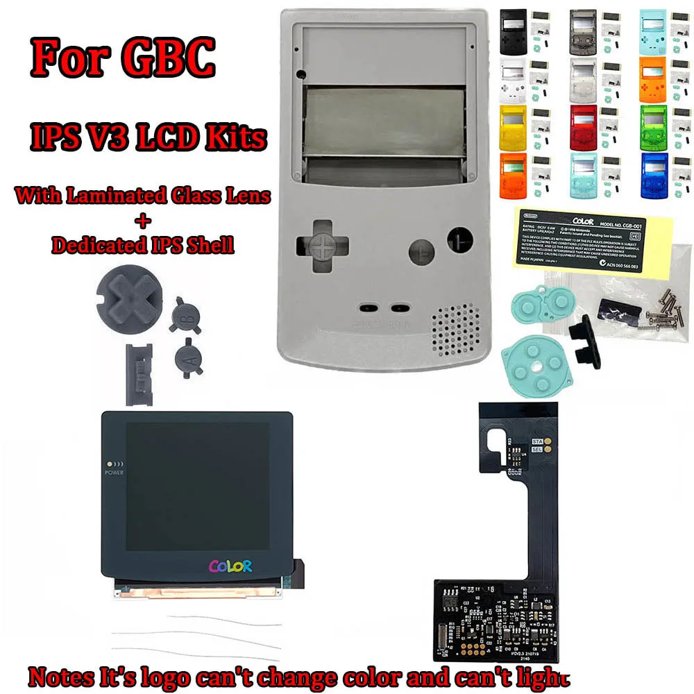 

Gray Colorful Logo IPS V3 Pre Laminated LCD Backlight Screen Kits with OSD Menu Function with Case Sets for GBC GameBoy Color