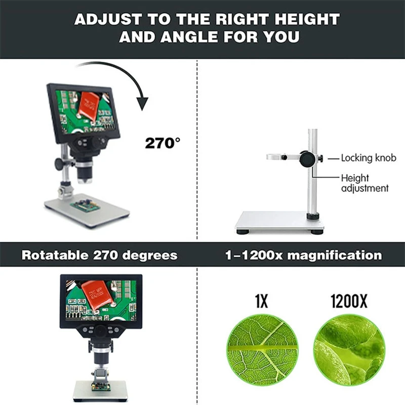 مجهر رقمي يومي 1200X USB محمول 7 بوصة LCD فيديو لحام مجهر PCB فحص إصلاح الهاتف