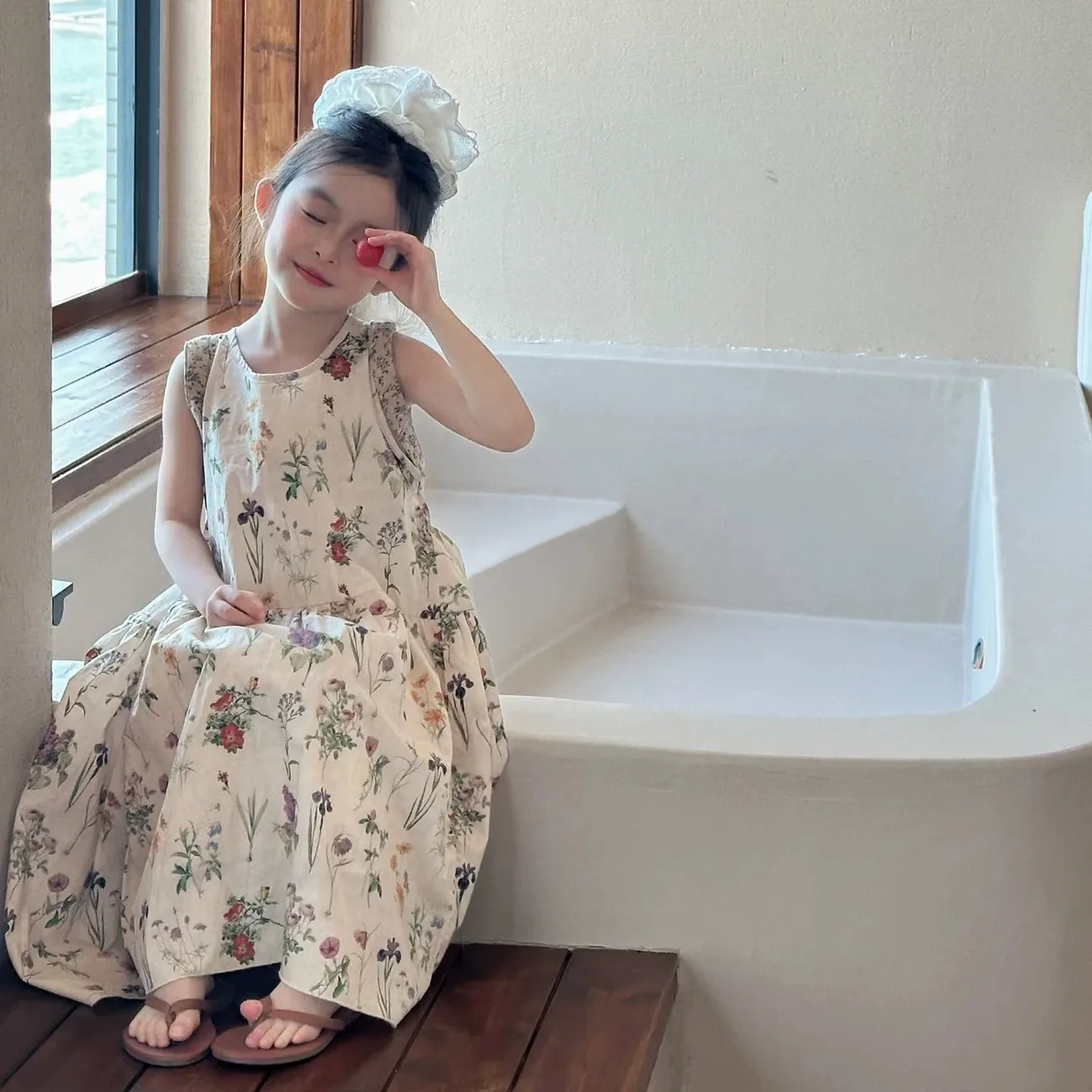 Teenage Girl Summer New Floral Vest Dress Little Girl Long Sweet Princess Skirt Children's Clothing Fashion Dress