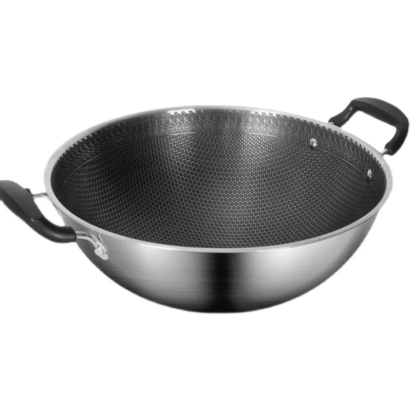 

316 Stainless Steel Wok Household Large Round Bottom Wok Gas Concave Induction Cooker Special Double Ear Non Stick Pot