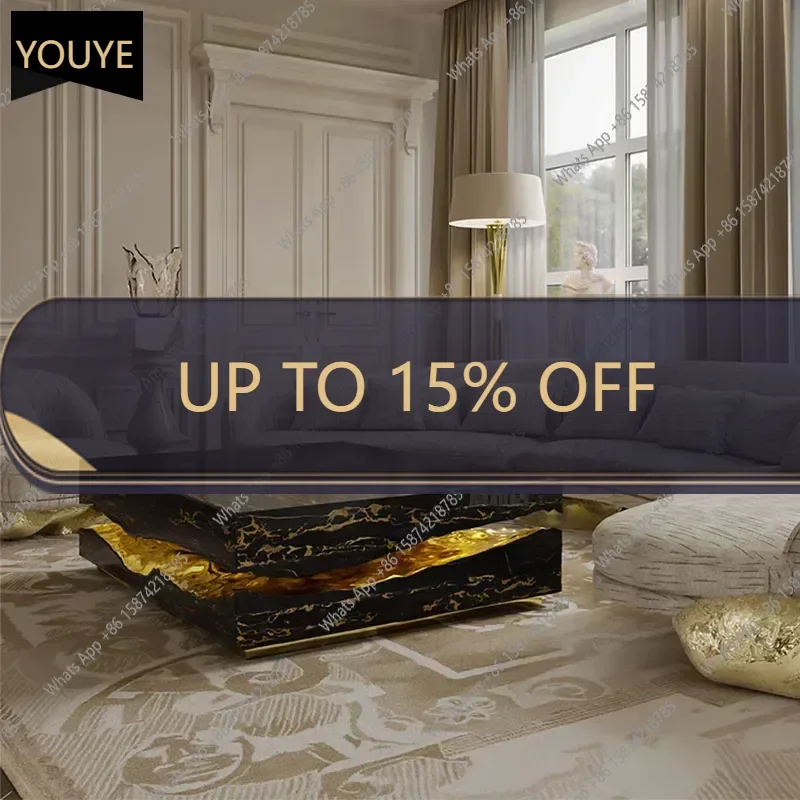 

J Luxury Square Marble Table Designer Centerpiece With Artistic Crack Design Waterproof Nature Stone Table For Villa Mansion Dec