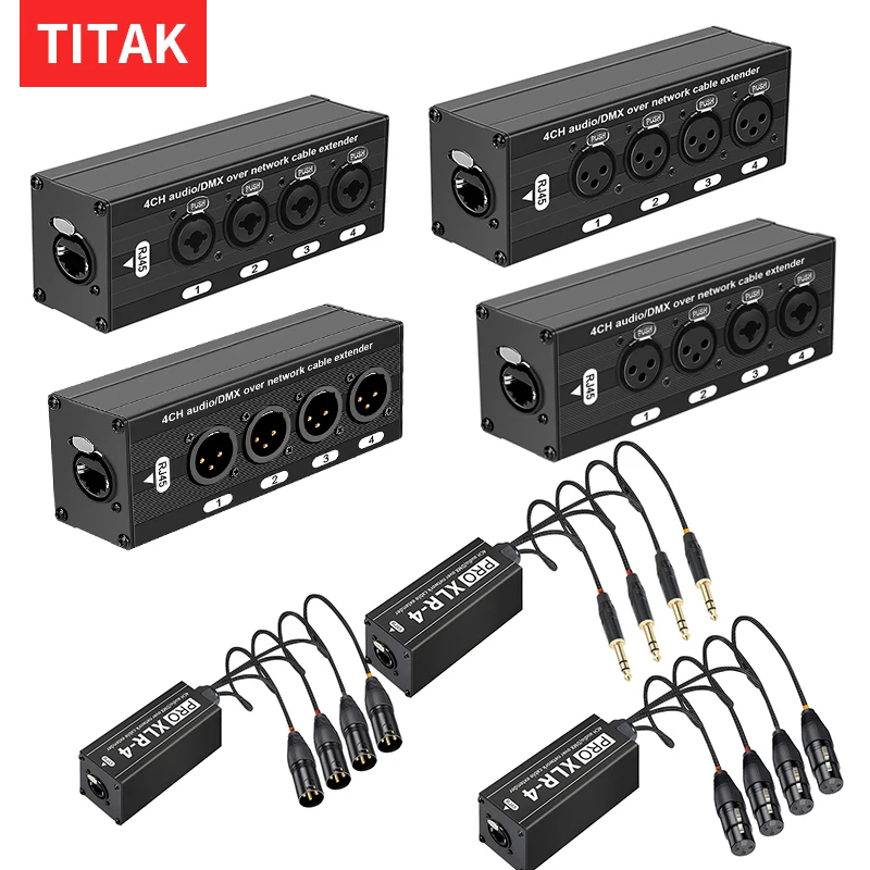 1 paire d'extenseurs réseau multi-ports STP RJ45 Cat5/6 vers 4 canaux XLR 3 broches pour ​ Audio de scène en direct, son, éclairage, studio d'enregistrement audio
