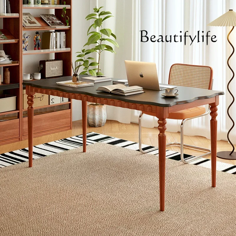 

French Retro Desk Solid Wood Mid-Ancient Study Workbench Computer Desk Living Room Dining Table