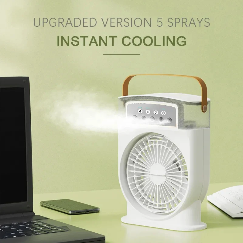 Ventilador eléctrico Mini, aire acondicionado, refrigeración portátil humidificador de, USB, Enfriador de aire, luz nocturna LED, ventiladores de humidificación de niebla de agua